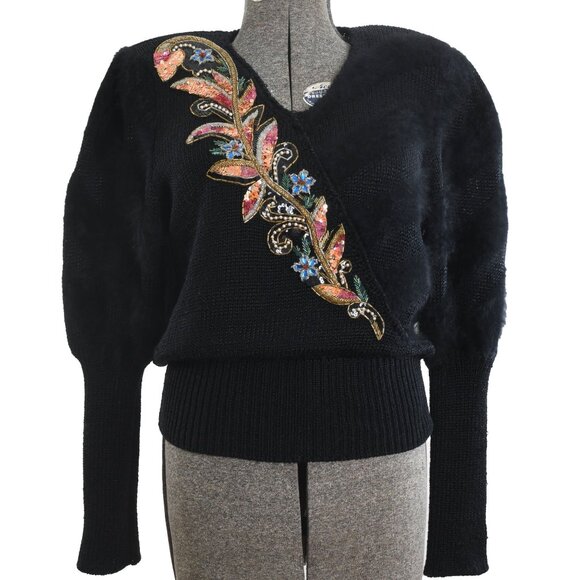 Vintage 1980s Large Black Sequin Leg of Mutton Sweater | by Sideeffects - Picture 1 of 9
